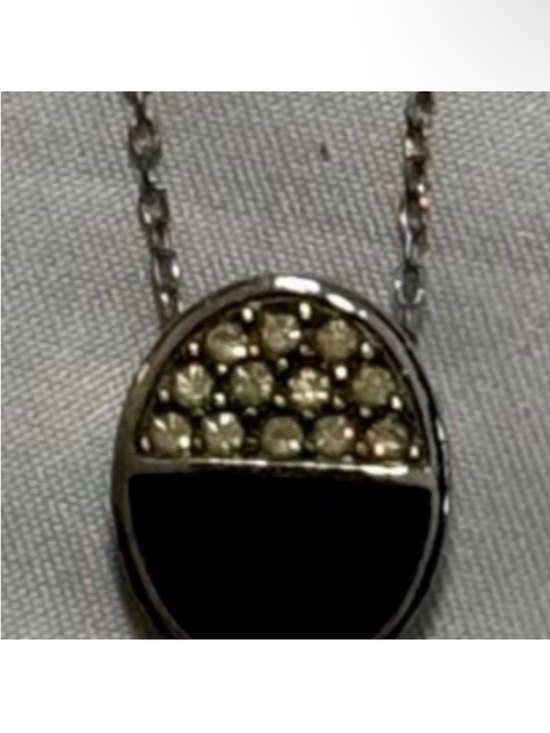 Givenchy Jewelry - Vintage Givenchy Black Enamel Pendant Necklace with Clear Crystal Accents